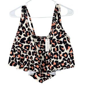 Coral Leopard Flounce Bikini Top - Coral/Black